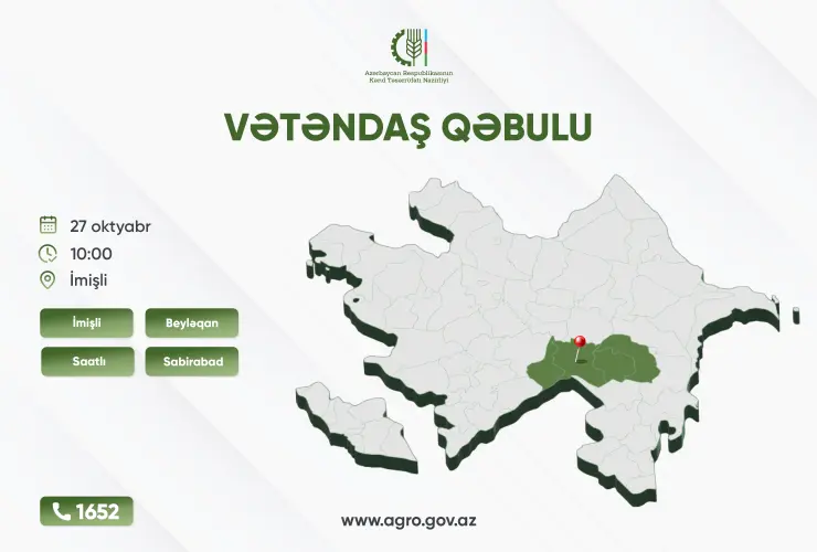Kənd təsərrüfatı naziri Məcnun Məmmədov İmişlidə vətəndaşları qəbul edəcək